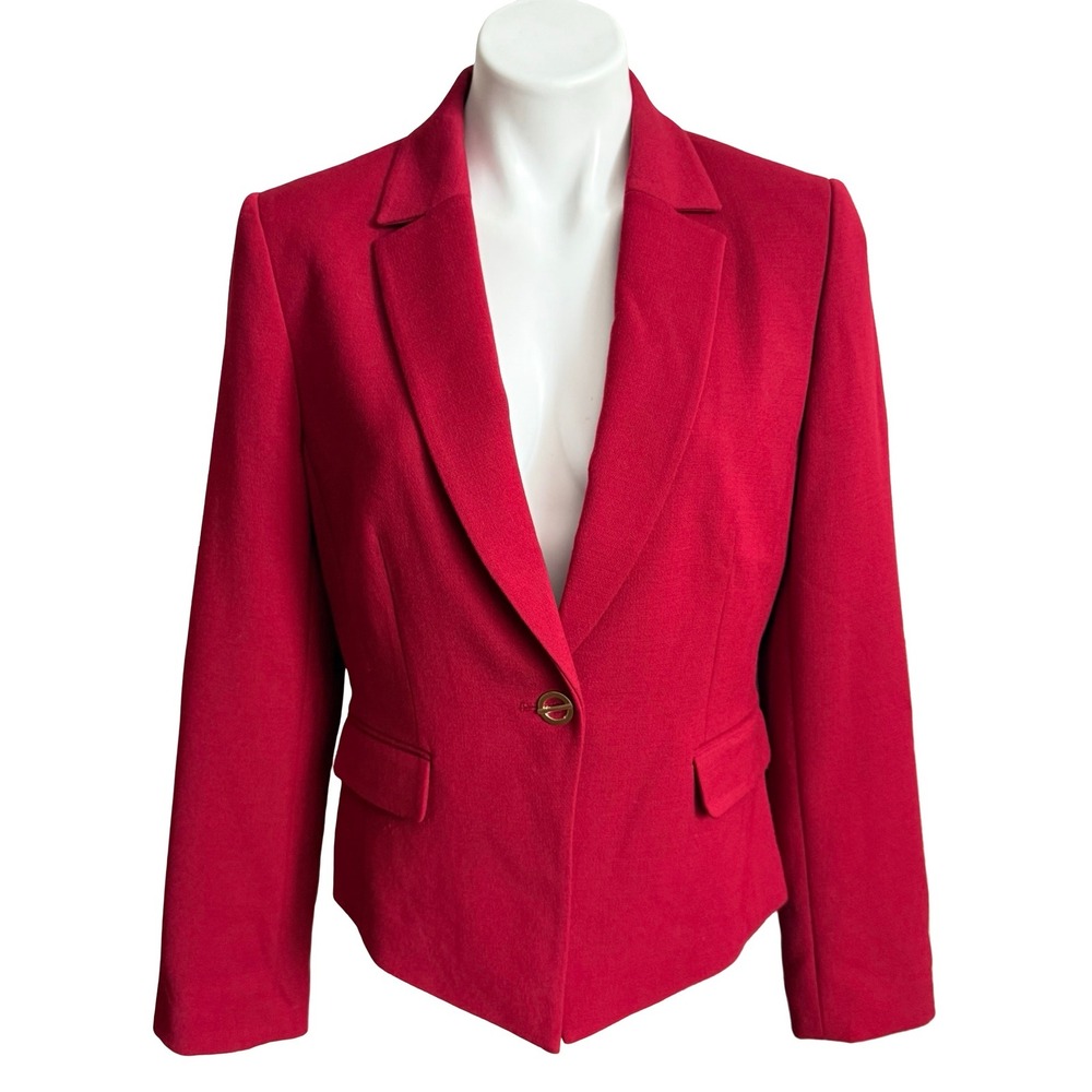 Tahari Arthur S Levine Red Single Button Blazer Jacket Gold Button 8 Office Work